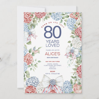 Invitación 80 Cumpleaños, Nacido el 4 de Julio Rojo Blanco y