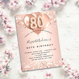 Invitación 80 cumpleaños rosa globos sonoros elegante