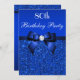 Invitación 80° cumpleaños Royal Blue Sequins Bow y Diamond (Anverso / Reverso)