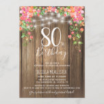 Invitación 80 cumpleaños sorpresa brunch rústica de madera fl<br><div class="desc">Rustic Wood Barn Ilumina Floral Surprise 80th Birthday Invitation Card >> Para personalizar, haga clic en el botón "Personalizar" y utilice la herramienta de diseño para modificar esta plantilla. Se pueden modificar todos los tamaños de texto, texto y texto. >> Para un toque extra de glamour, considere el tipo de...</div>