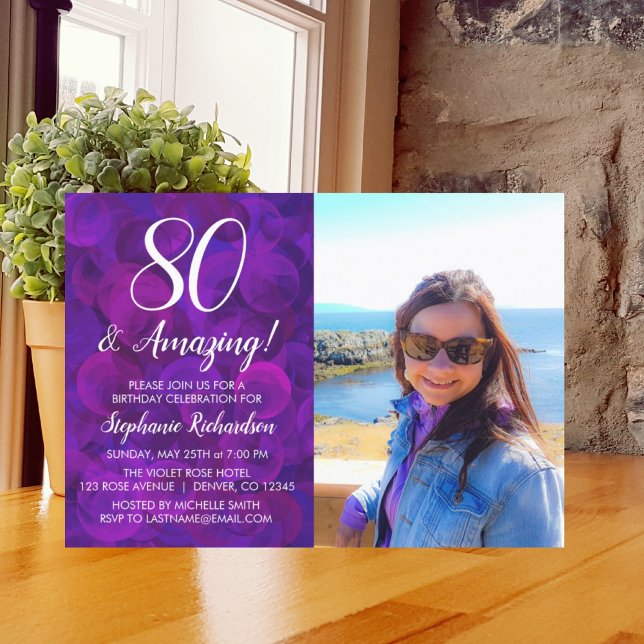 Invitación 80 e increible elegante foto púrpura cumpleaños (Subido por el creador)