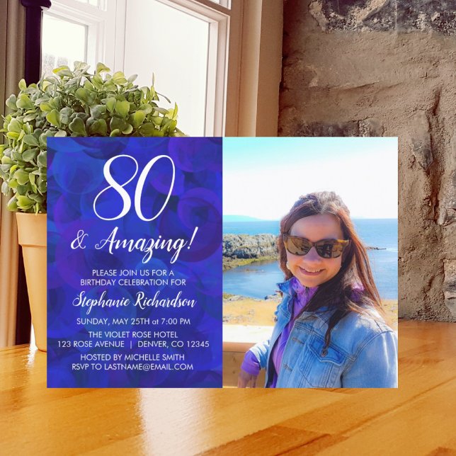 Invitación 80 e increible elegante Royal Blue Photo Birthday (Subido por el creador)