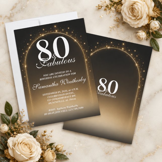 Invitación 80 & Fabuloso Arco de Cumpleaños con Estrella Bril (80 & Fabulous Glowing Star Arch Birthday Invitation)