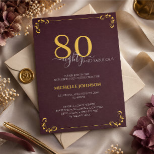 Invitación 80 & Fabuloso Cumpleaños Borgoña Blanco y Dorado