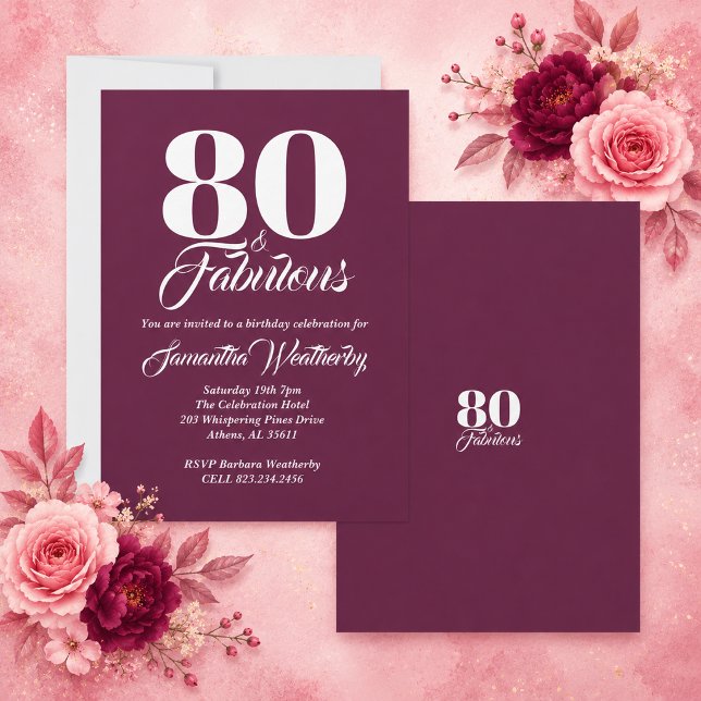 Invitación 80 & Fabuloso Cumpleaños Mora (80 & Fabulous Mulberry Birthday Invitation)