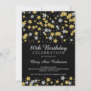 Invitación 80.o Estrellas del purpurina de la plata del oro