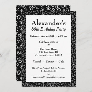 Invitación 80.o Modelo blanco y negro del tema de la fiesta