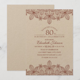 Invitación 80.o Papel de Kraft rústico del cordón de la