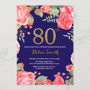 Invitación 80.o purpurina floral rojo del oro de la