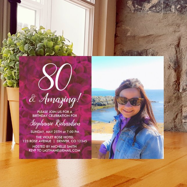 Invitación 80 y el asombroso cumpleaños de la foto de la Rosa (Subido por el creador)