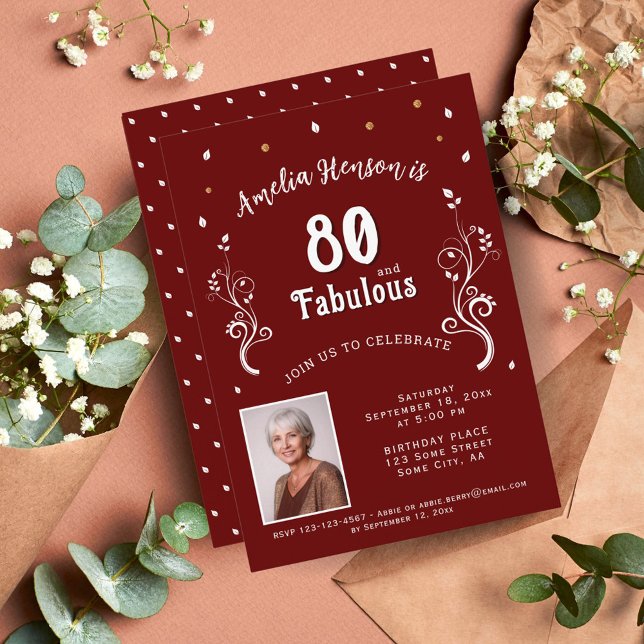 Invitación 80 y fabulosa foto de cumpleaños 80 en rojo (Subido por el creador)