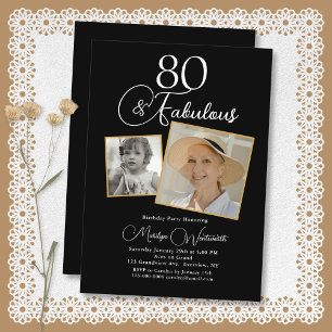Invitación 80 y Fabuloso Cumpleaños 80 Script Blanco 2 Foto