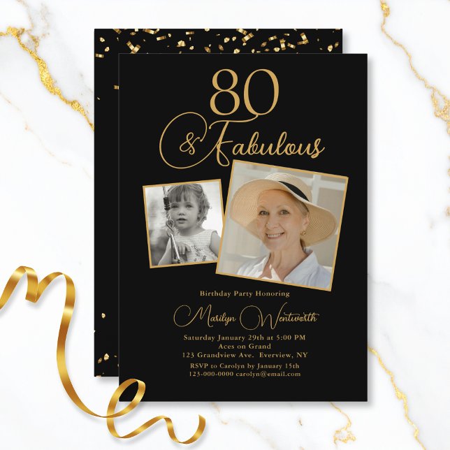 Invitación 80 y Fabuloso Cumpleaños 80 Script de Oro 2 Foto (Subido por el creador)