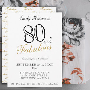 Invitación 80 y fabuloso cumpleaños con letra elegante 