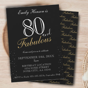 Invitación 80 y fabuloso cumpleaños con letra elegante negra