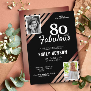 Invitación 80 y Fabuloso Cumpleaños Rosa Dorada 2 Fotos