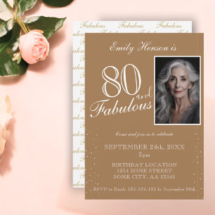 Invitación 80 y Fabuloso Elegante Beige Foto Cumpleaños 