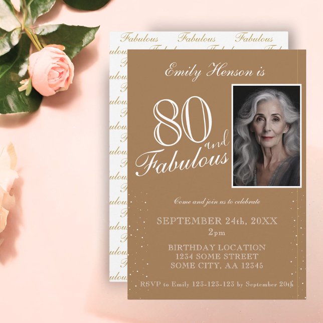 Invitación 80 y fabuloso elegante foto beige cumpleaños (Subido por el creador)