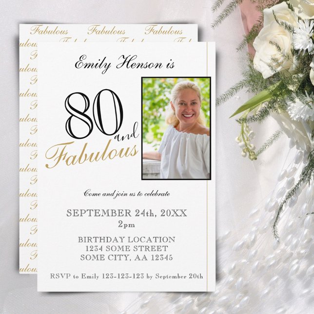 Invitación 80 y fabuloso elegante guión de cumpleaños (Subido por el creador)
