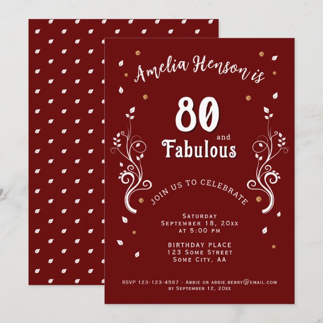 Invitación 80 y fabuloso foliage rojo 80 cumpleaños (Anverso / Reverso)