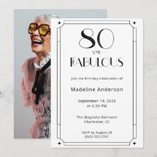 Invitación 80 y Fabuloso Foto en Blanco y Negro Cumpleaños 80