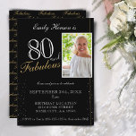 Invitación 80 y Fabulous Elegant Black Photo Birthday<br><div class="desc">80 y Fabuloso Elegante Invitación de cumpleaños de foto negra. Elegante y negra invitación a la fiesta de cumpleaños de fotos. El fabuloso patrón está en la parte trasera. Añade tu foto y personalizar el texto de la invitación. Ideal para la fiesta de cumpleaños número 80 de una mujer.</div>