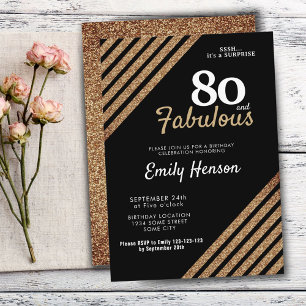 Invitación 80 y Fabulous Elegant Gold Purpurina 80th Birthday
