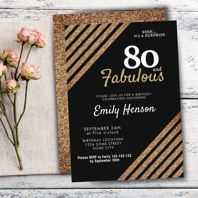 Invitación 80 y Fabulous Elegant Gold Purpurina 80th Birthday (Subido por el creador)