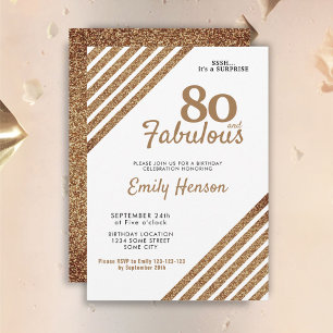 Invitación 80 y Fabulous Elegant Gold Purpurina 80th Birthday