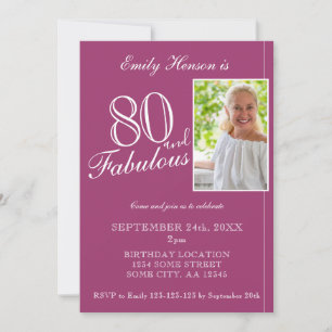 Invitación 80 y Fabulous Elegant Purple Photo Birthday