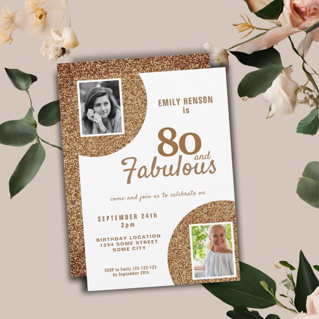 Invitación 80 y Fabulous Gold Purpurina 2 Photo 80th Birthday (Subido por el creador)