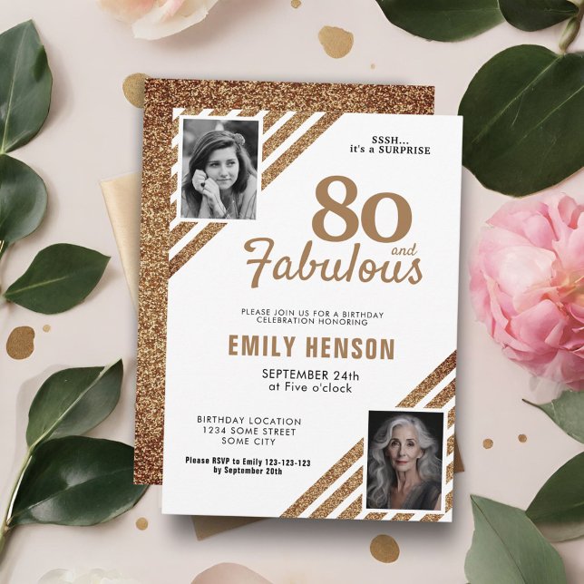 Invitación 80 y Fabulous Gold Purpurina 2 Photo 80th Birthday (Subido por el creador)