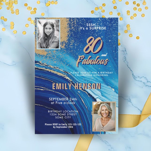 Invitación 80 y Fabulous Marble Purpurina 2 Photo Birthday (Subido por el creador)