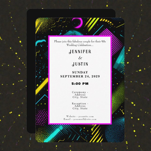 Invitación 80s 90s Neon Retro Pattern Wedding Invitation (Subido por el creador)