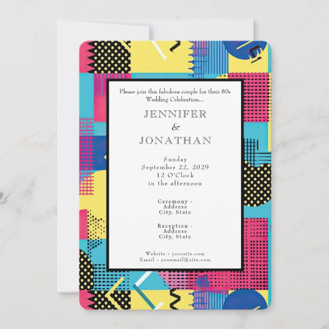 Invitación 80s Graphics Retro Pattern Wedding Invitation (Anverso)