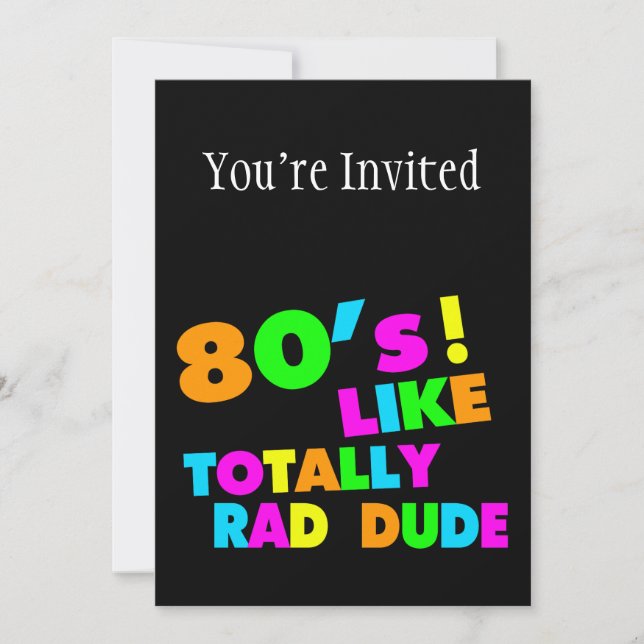 Invitación 80's Like Totally Rad Dude Neon (Anverso)