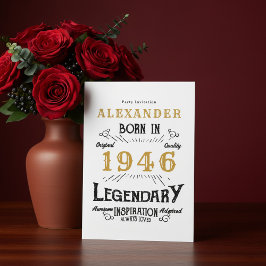Invitación 80th Birthday Born 1946 White Gold Retro Vintage