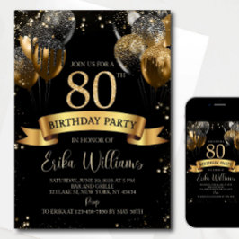 Invitación 80th Birthday Invitation Template: Black Gold Ball