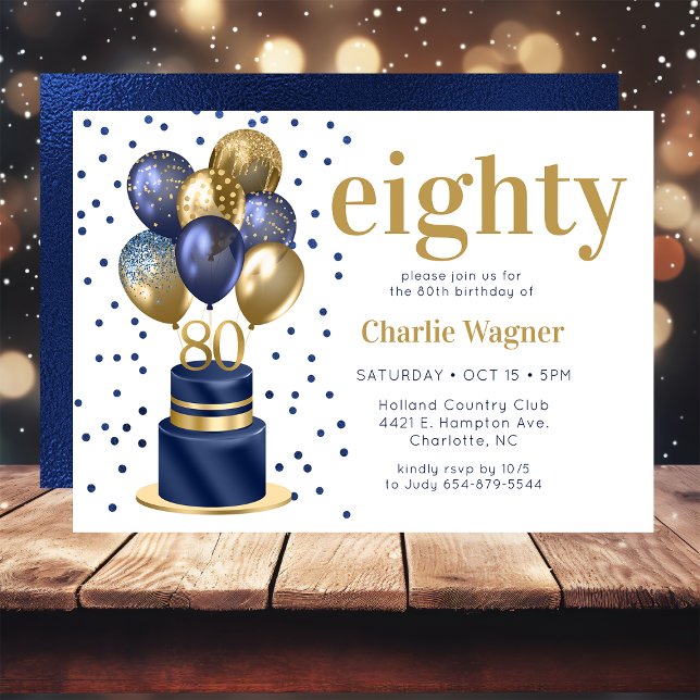 Invitación 80th Birthday Navy Blue Cake (Subido por el creador)