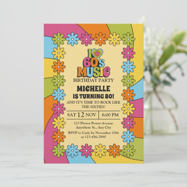 Invitación 80th Birthday Party for 60s Music Lovers (Anverso de pie)
