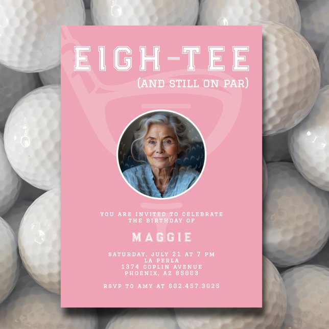 Invitación 80th Birthday Party Women's Golf Photo Pink (Subido por el creador)