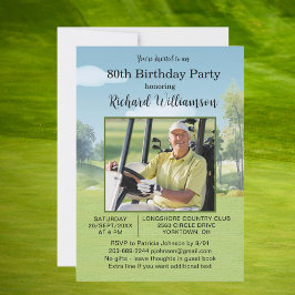 Invitación 80th Birthday Photo Watercolor Golf Theme