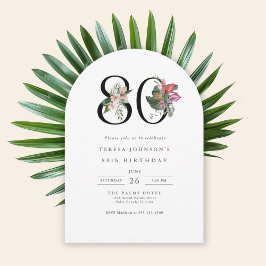 Invitación 80th Birthday Simple Elegant Tropical Invitation