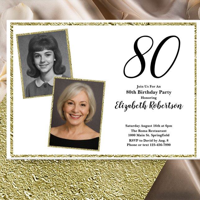 Invitación 80th Custom Photo White and Gold  (Subido por el creador)