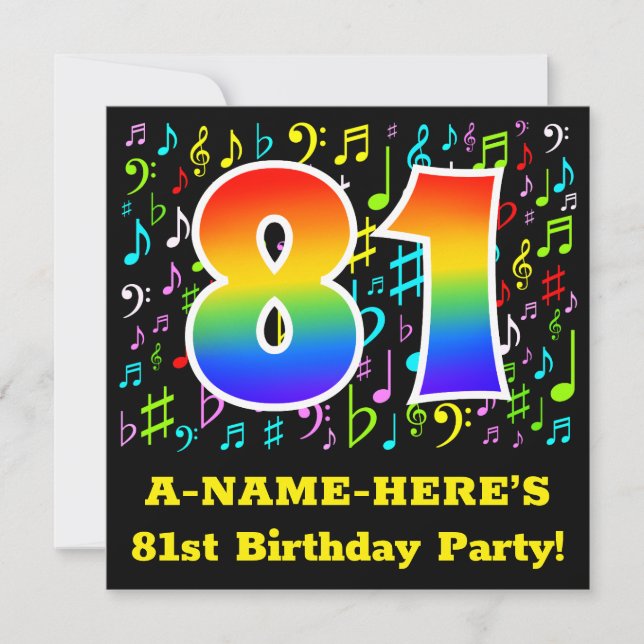 Invitación 81ª fiesta de cumpleaños: Símbolos de música diver (Anverso)