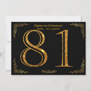 Invitación 81ª fiesta de cumpleaños, Styl,purpurina de oro ne