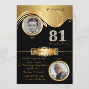 Invitación 81.ª, cumpleaños 81, elegante deco de arte, oro ne