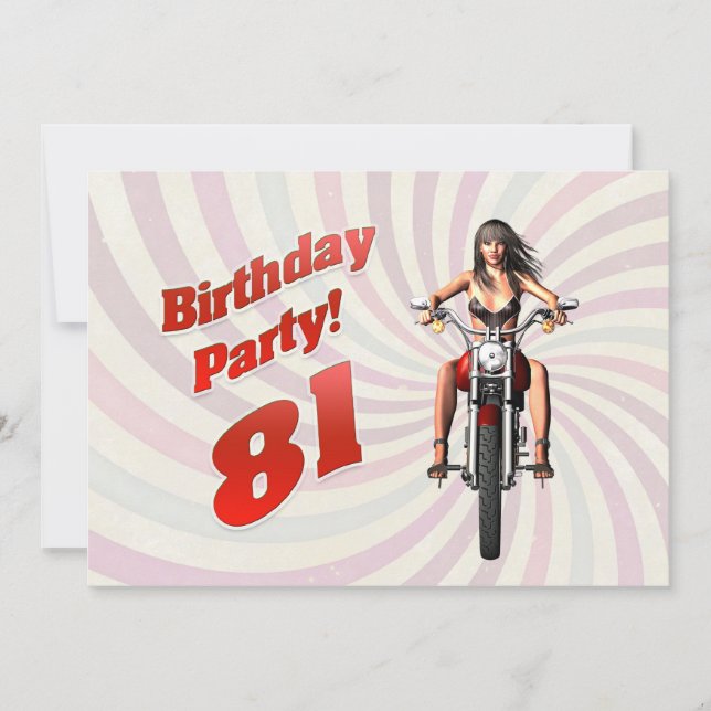 Invitación 81 cumpleaños con un chica en moto (Anverso)