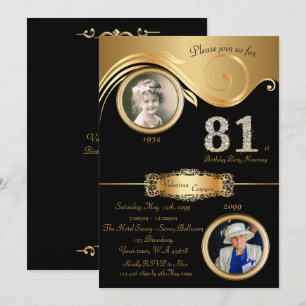 Invitación 81,Nacimiento Mujer 81,elegante deco artístico,neg