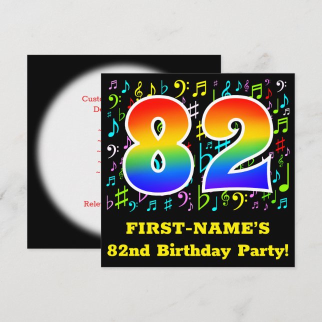 Invitación 82ª fiesta de cumpleaños: símbolos de música diver (Anverso / Reverso)